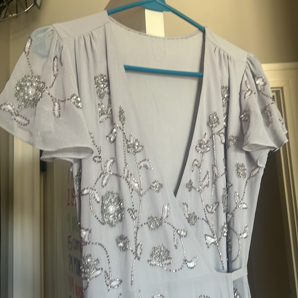 BHLDN Floral Embroidered Wedding Dress - White and Gray